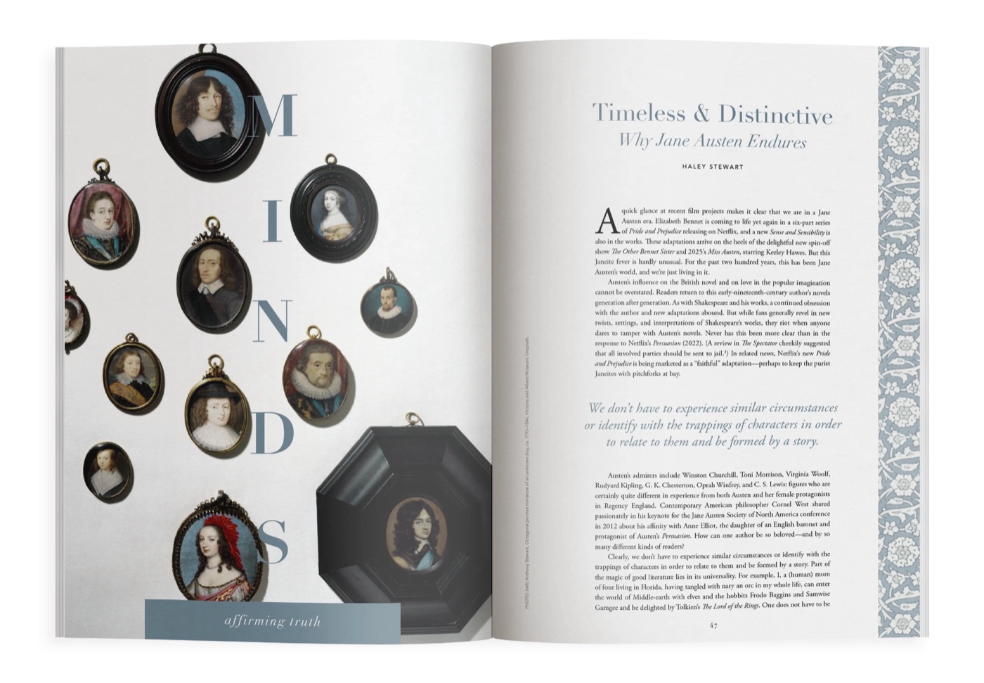 Spread from Evangelization & Culture: “Timeless & Distinctive: Why Jane Austen Endures” by Haley Stewart